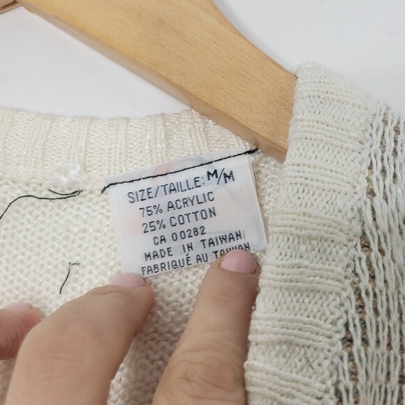 Vintage Knitted Ivory Yellow Striped Green Cotton Blend V-Neck Sleeveless Vest - Picture 7 of 10